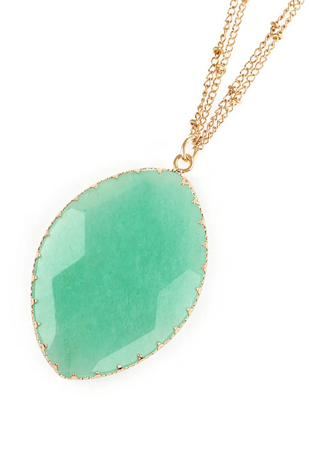 NATURAL STONE WRAP OVAL PENDANT CHAIN NECKLACE