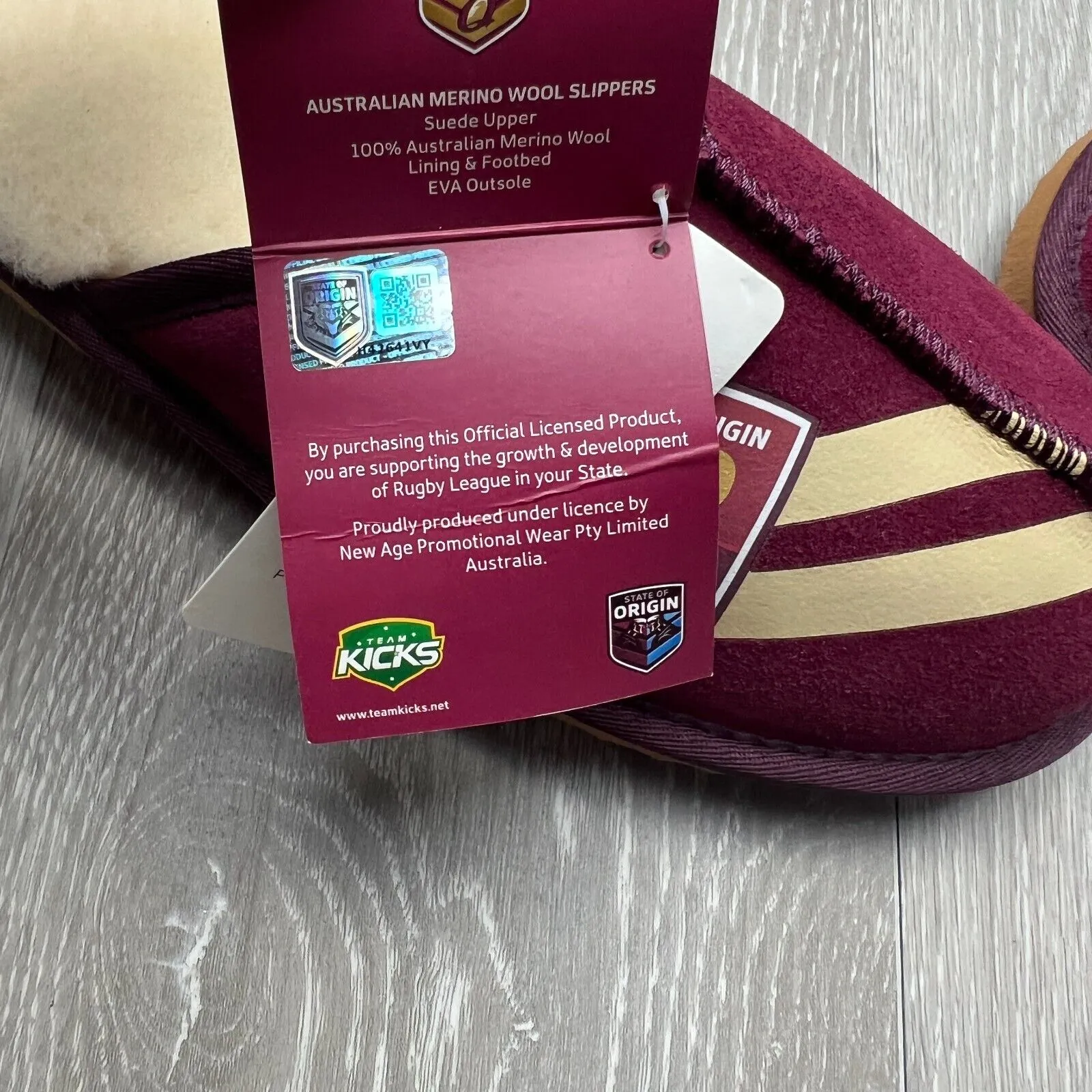 NRL Team Kicks Queensland Maroons Origin Merino Wool Slippers Size US W 7 / M 6