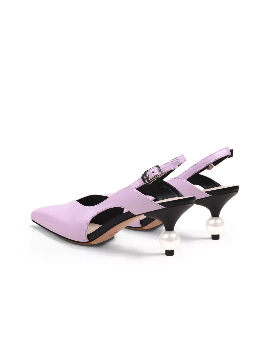 Pearl Kitten Heel Leather Slingback Lalic