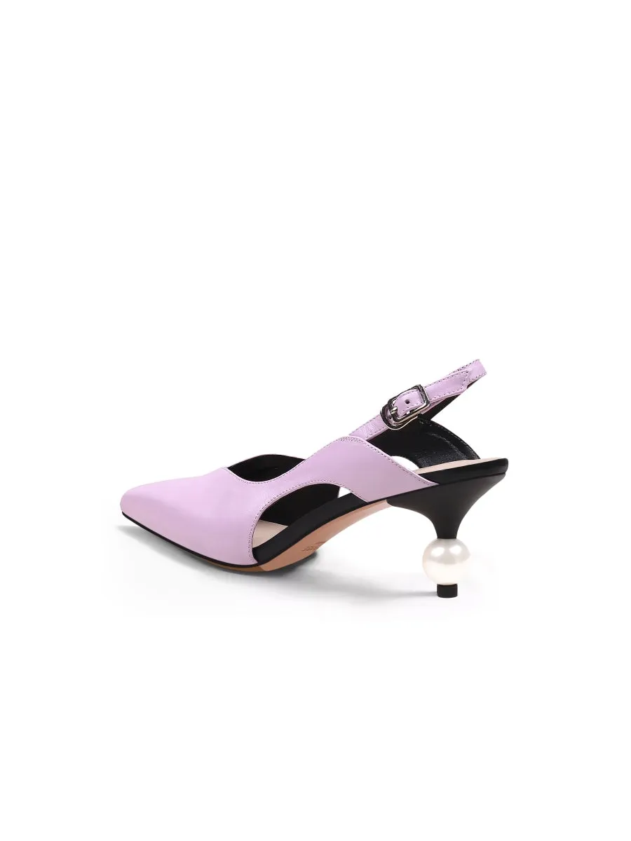 Pearl Kitten Heel Leather Slingback Lalic