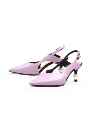Pearl Kitten Heel Leather Slingback Lalic