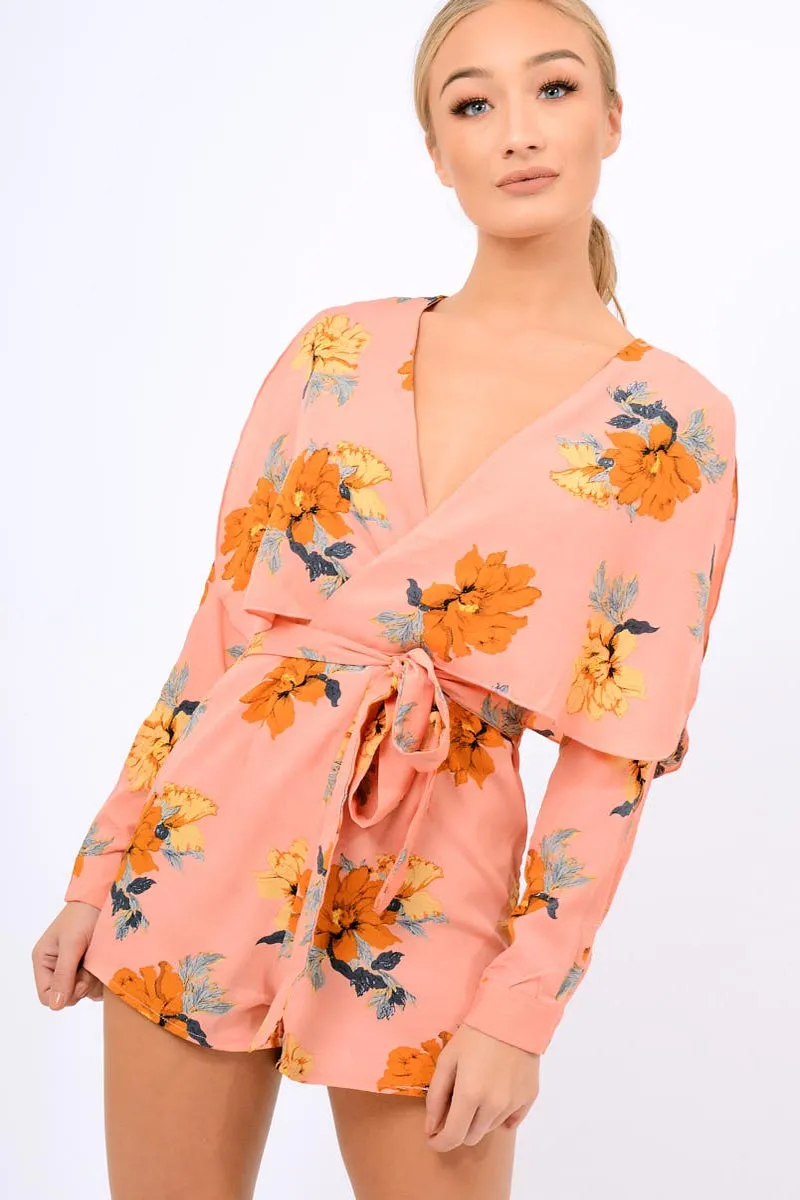 Pink Floral Panel Wrap Playsuit - Ladonna