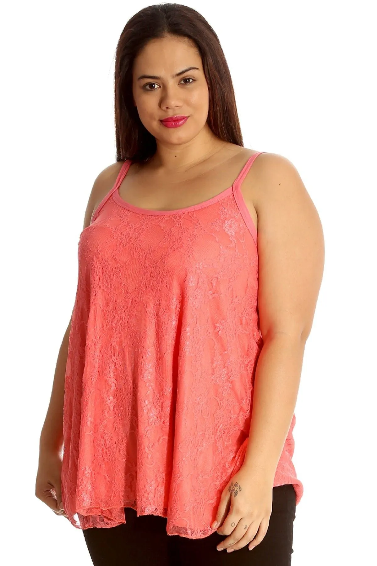 Plus Size Lace Chiffon Sheer Swing Vest