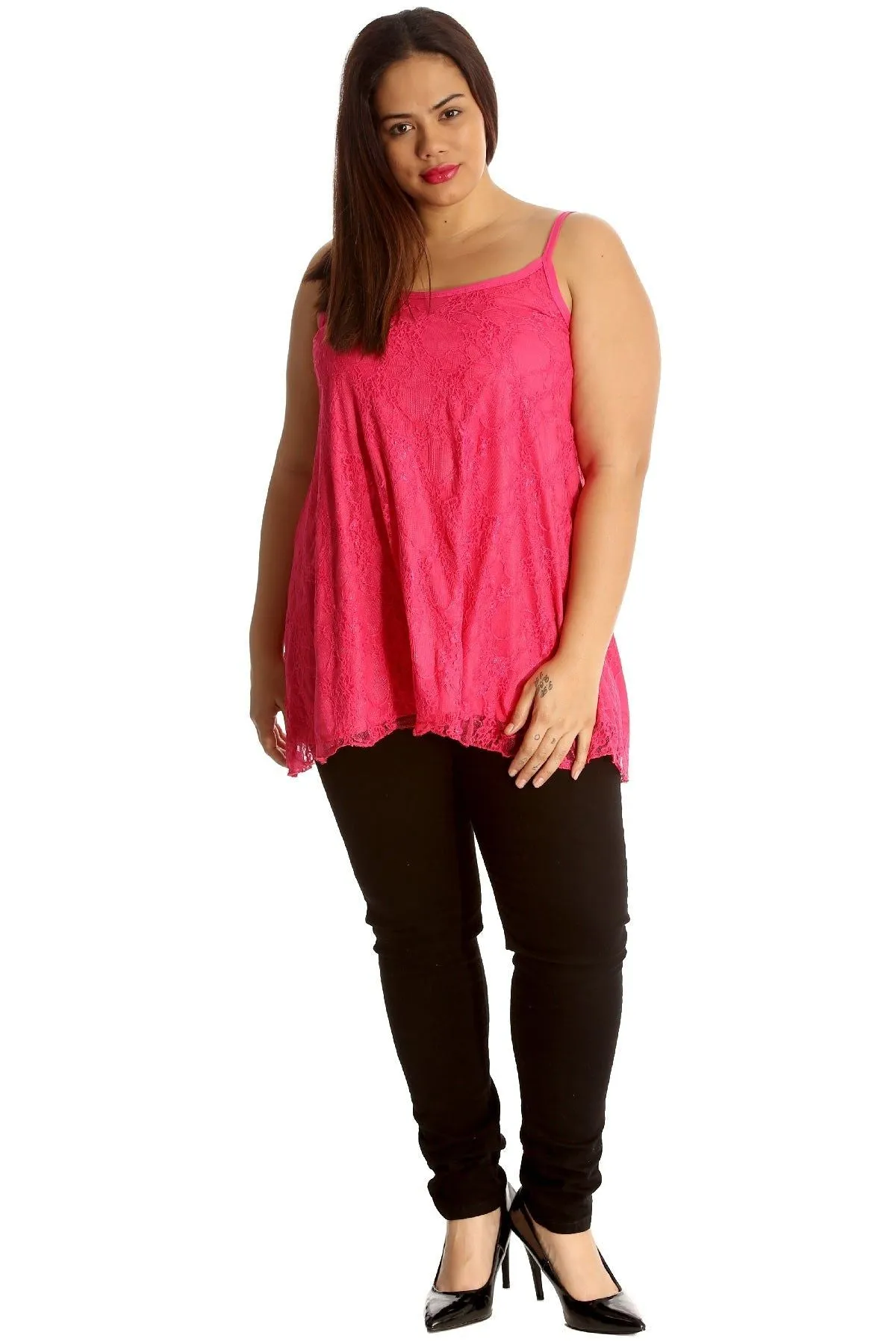 Plus Size Lace Chiffon Sheer Swing Vest