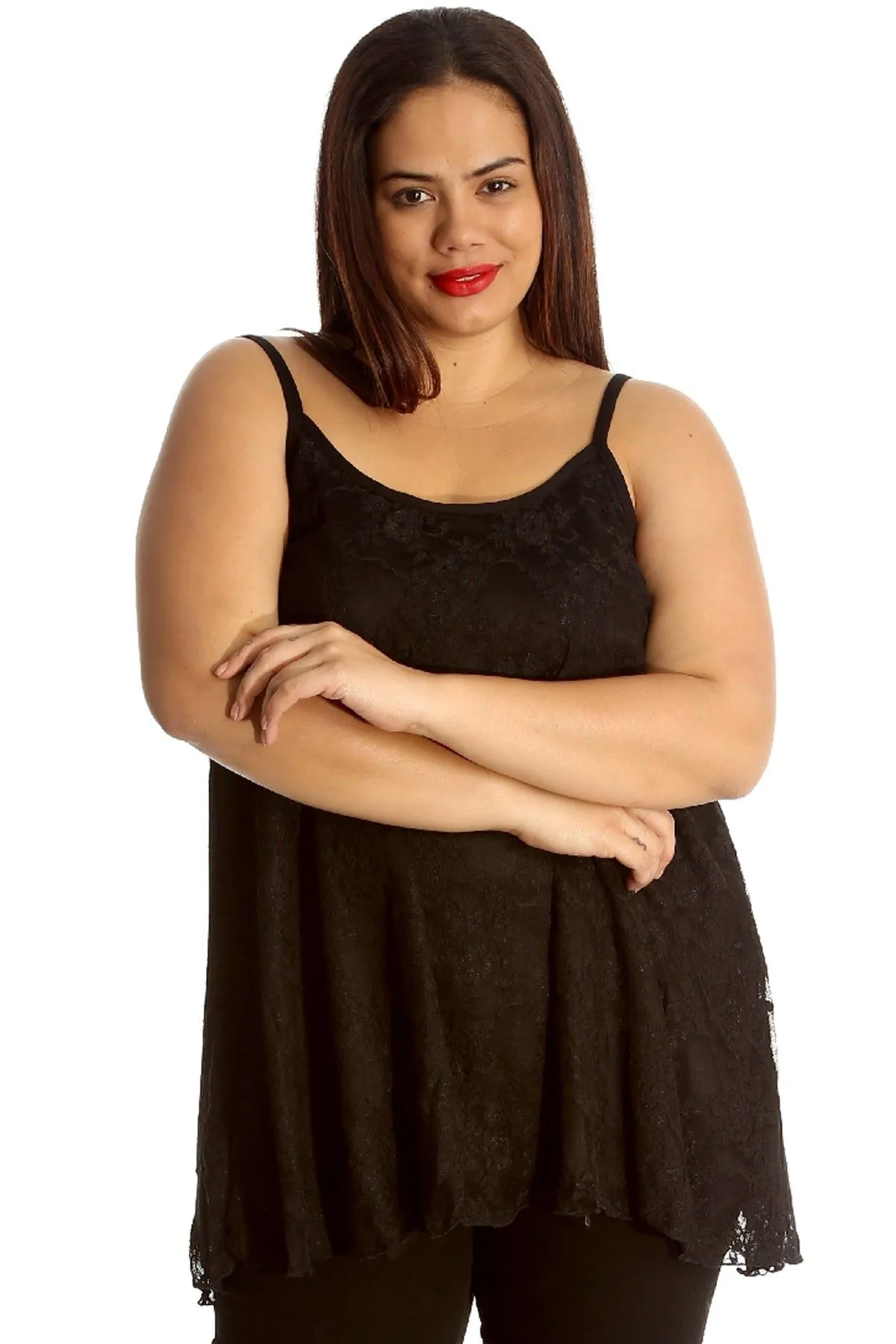 Plus Size Lace Chiffon Sheer Swing Vest