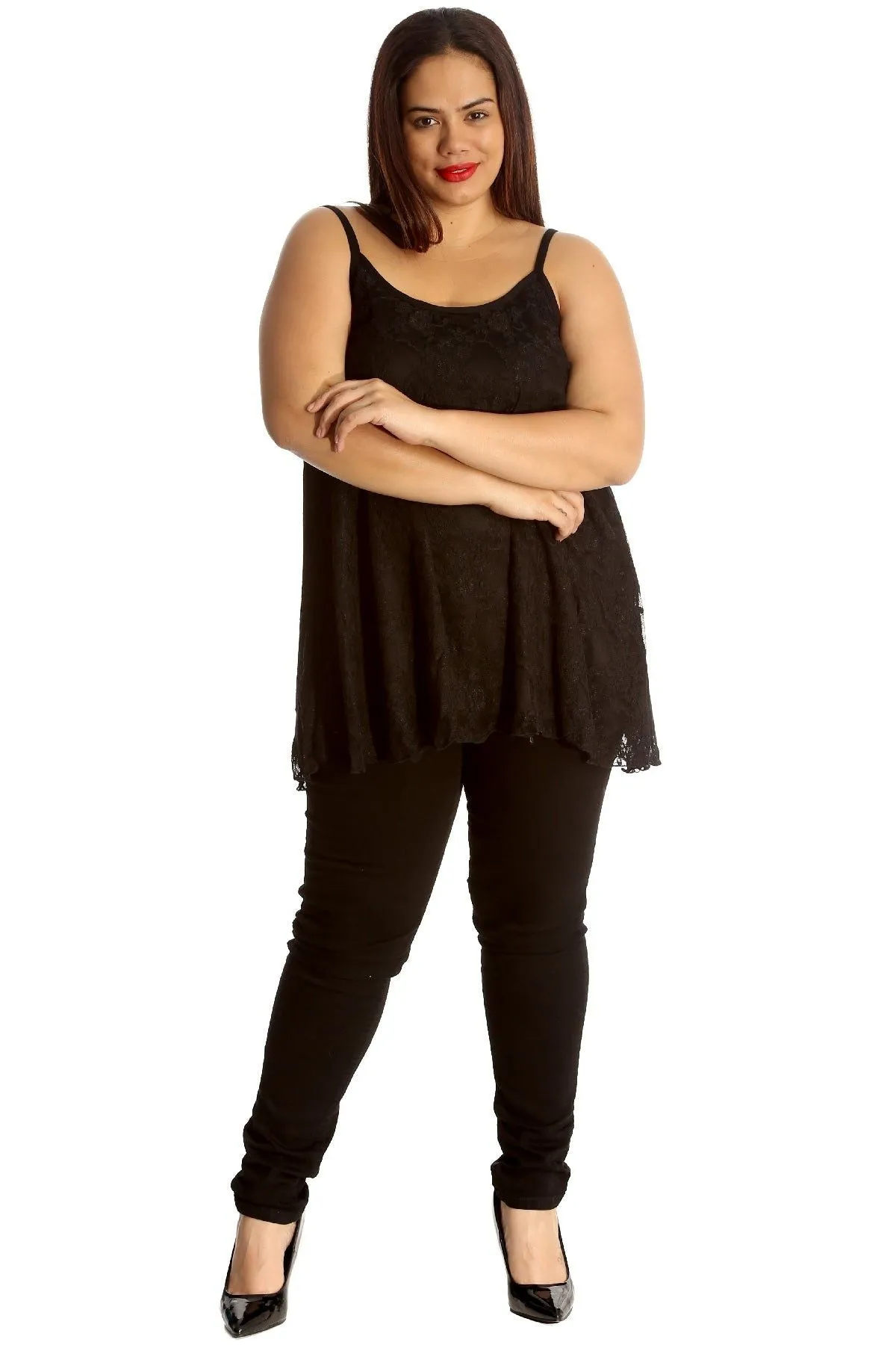 Plus Size Lace Chiffon Sheer Swing Vest