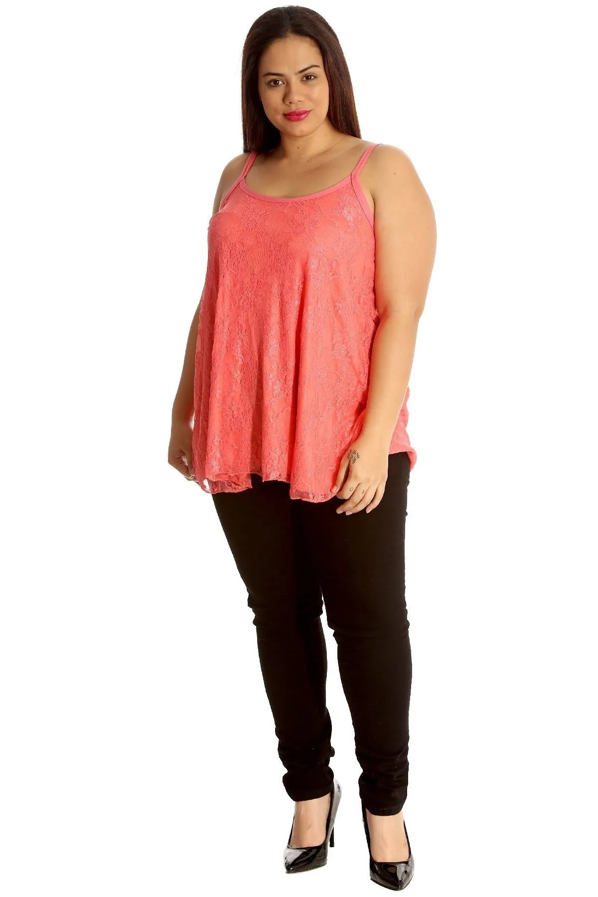 Plus Size Lace Chiffon Sheer Swing Vest