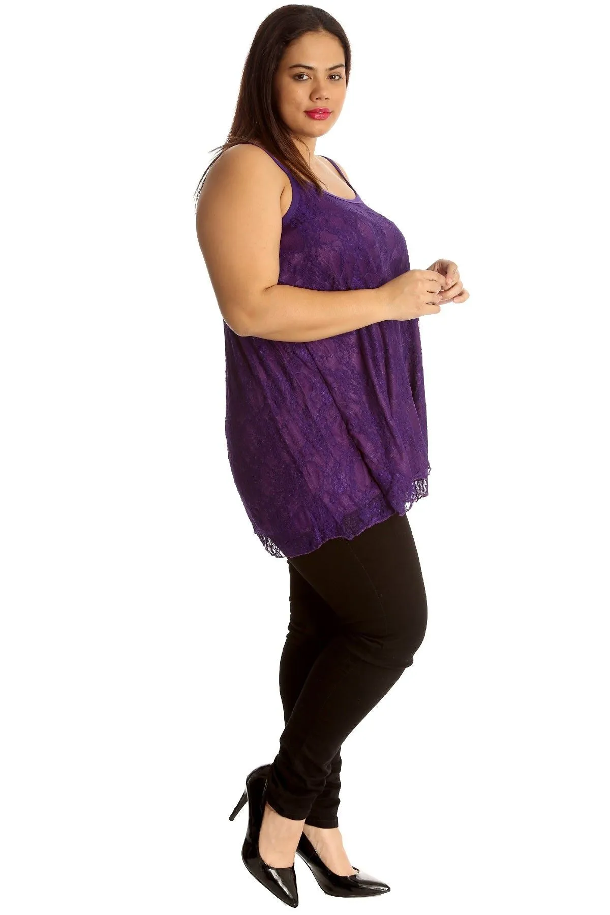 Plus Size Lace Chiffon Sheer Swing Vest