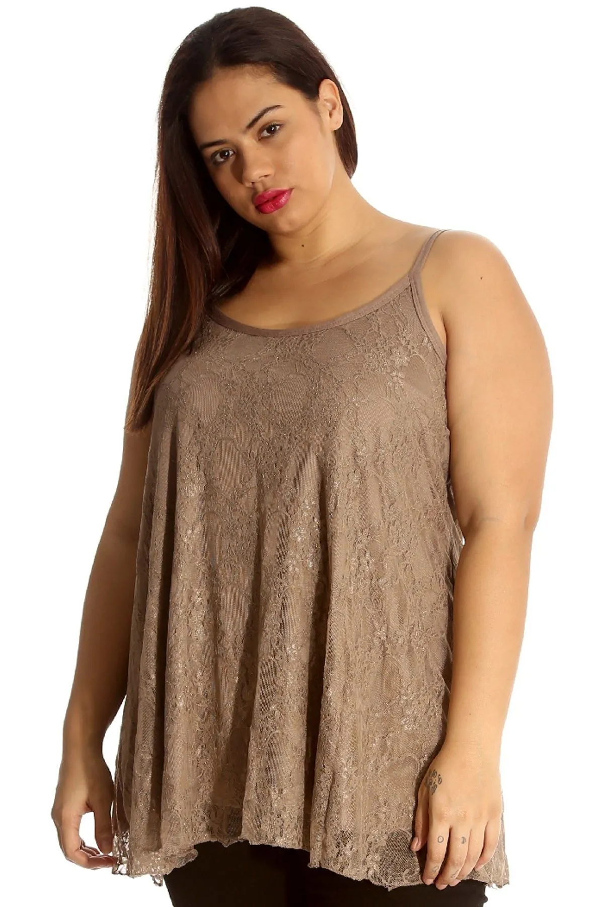 Plus Size Lace Chiffon Sheer Swing Vest