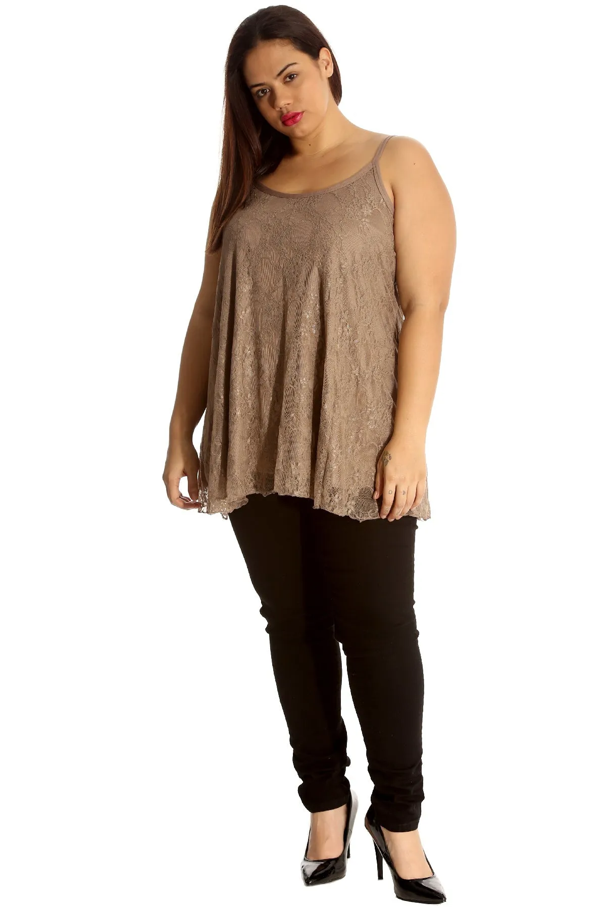Plus Size Lace Chiffon Sheer Swing Vest