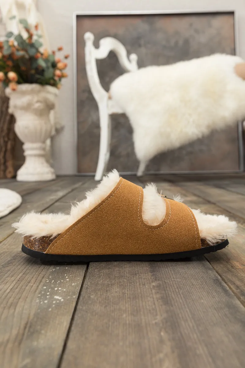Plush Insole Dual-Strap Brown Sandals Slide Shoes