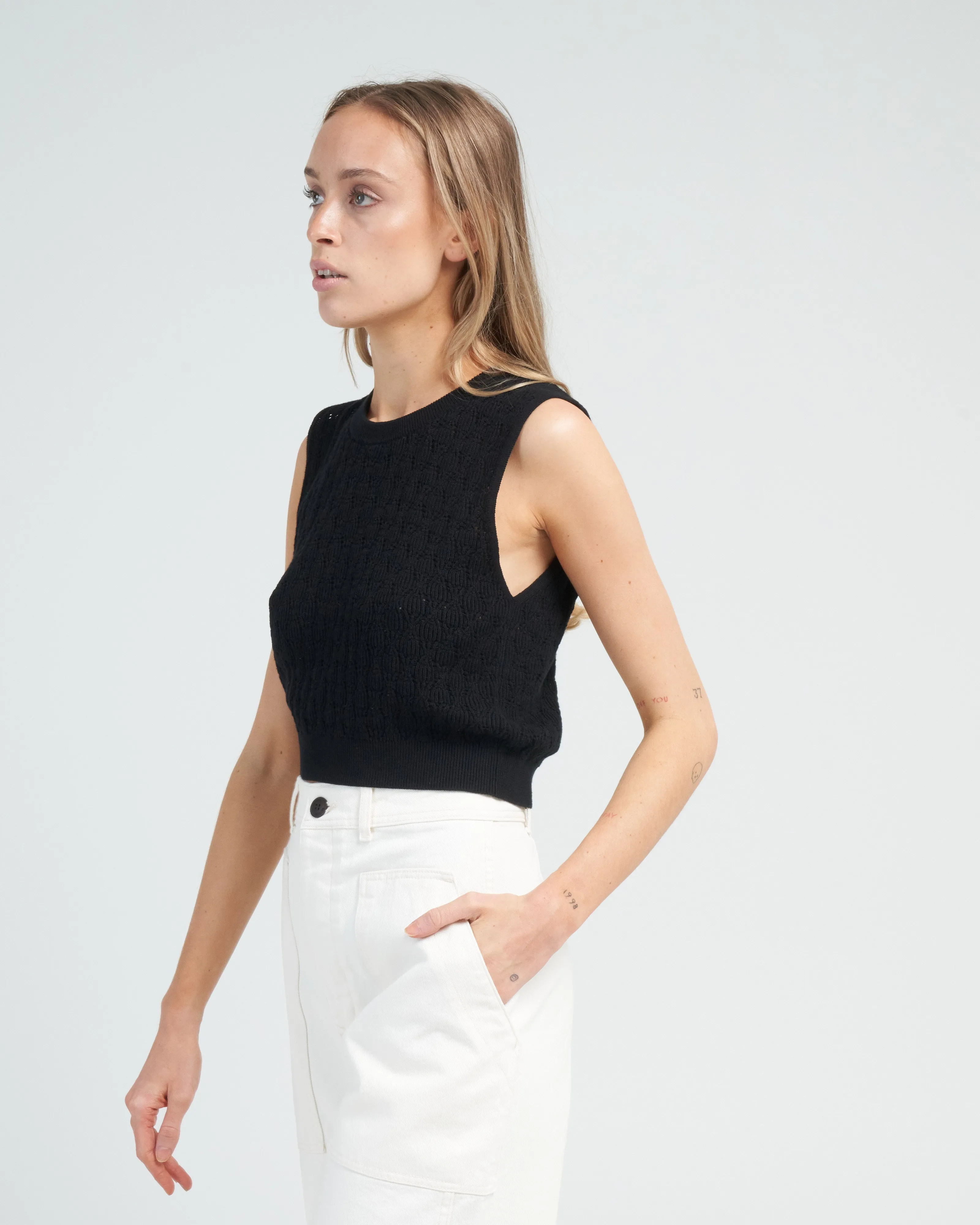 pointelle mini top - black