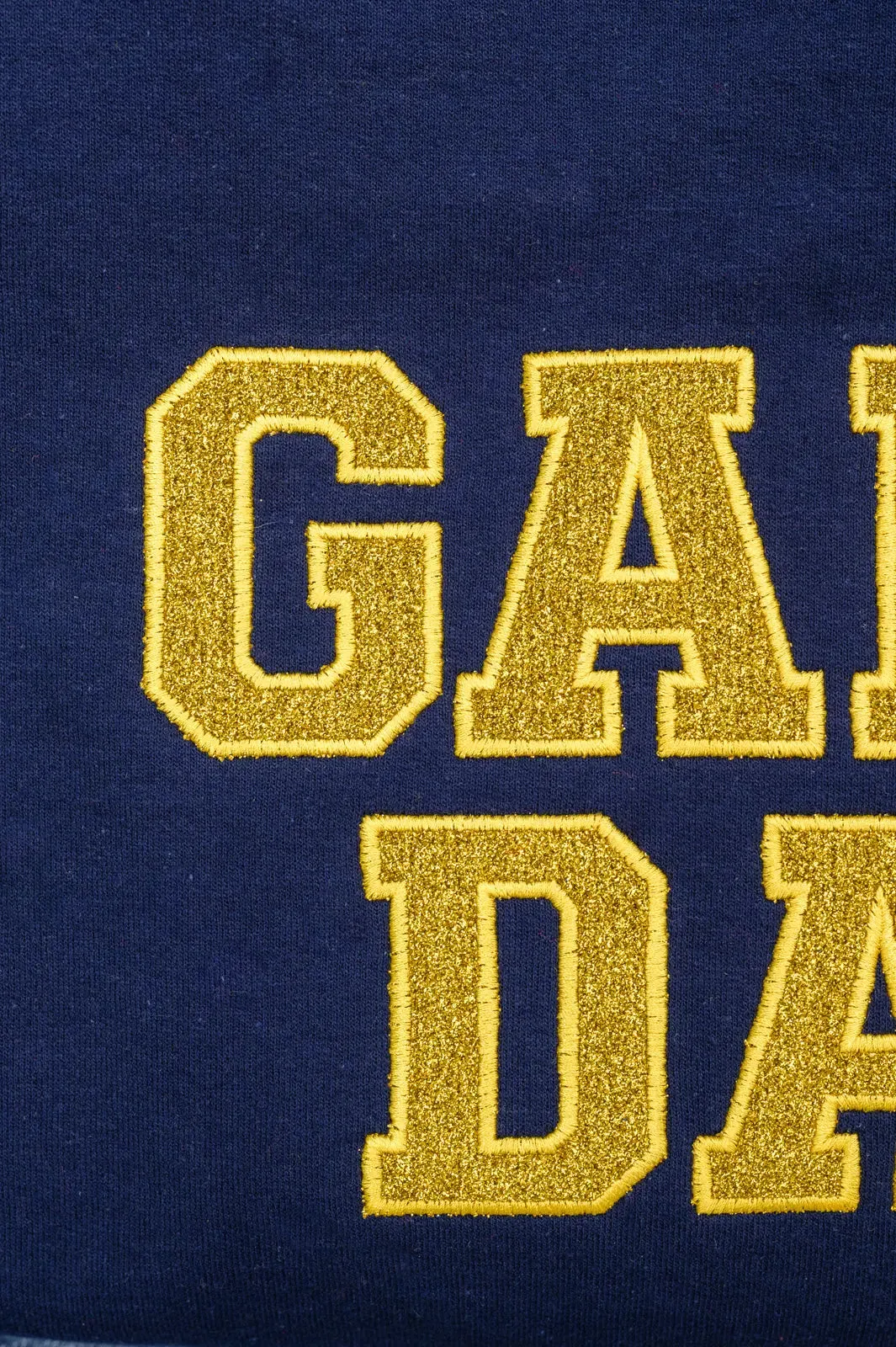 PREORDER: Embroidered Glitter Game Day Sweatshirt in Navy/Golden Yellow