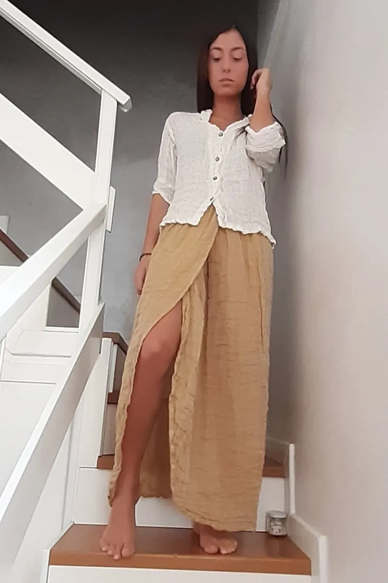 Pure Linen Positano Long Wrap Skirt available in multiple colors
