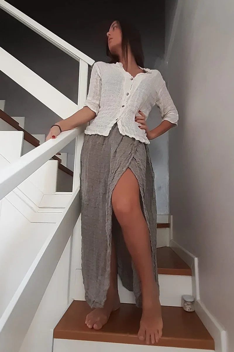 Pure Linen Positano Long Wrap Skirt available in multiple colors