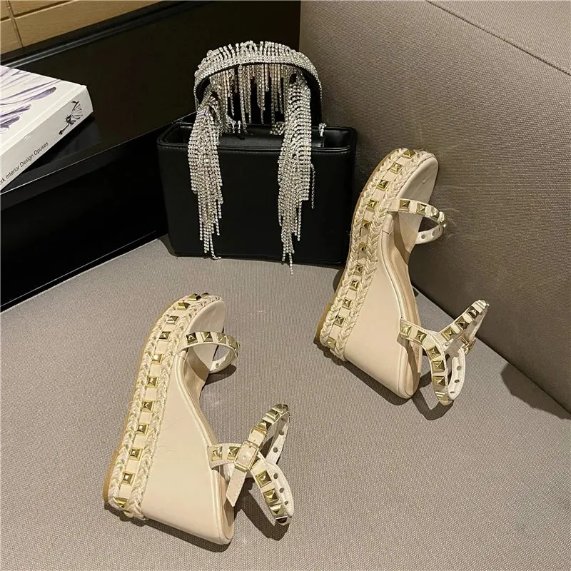 Rivet Glam Ankle Strap Sandals