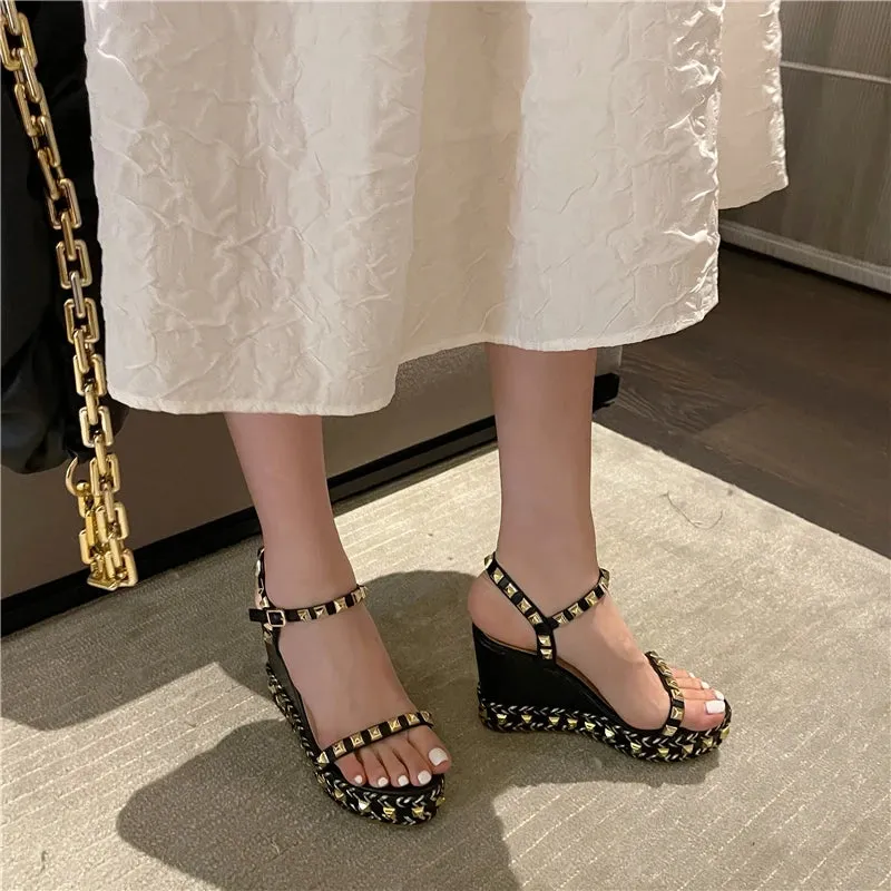 Rivet Glam Ankle Strap Sandals