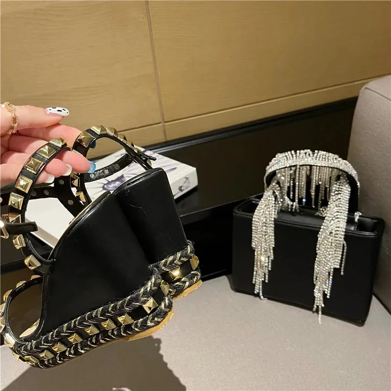 Rivet Glam Ankle Strap Sandals