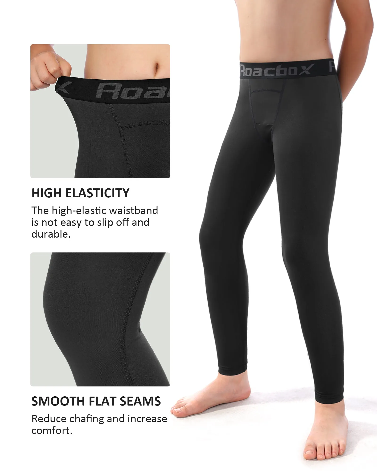 Roadbox 2 Pack Boys Compression Pants Base Layer Underwear Youth Quick Dry Spandex Tights Leggings for Running Football Basketball