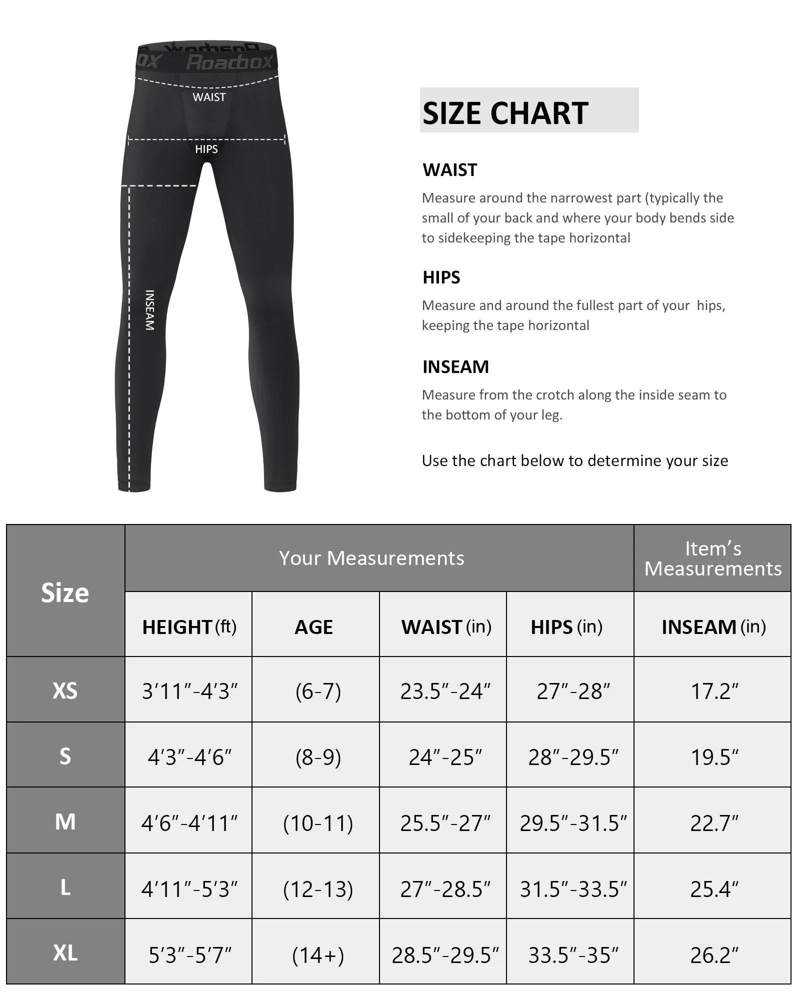 Roadbox 2 Pack Boys Compression Pants Base Layer Underwear Youth Quick Dry Spandex Tights Leggings for Running Football Basketball