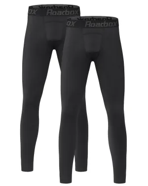 Roadbox 2 Pack Boys Compression Pants Base Layer Underwear Youth Quick Dry Spandex Tights Leggings for Running Football Basketball