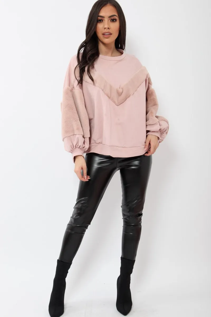 Rose Chevron Fur Jumper - Lara