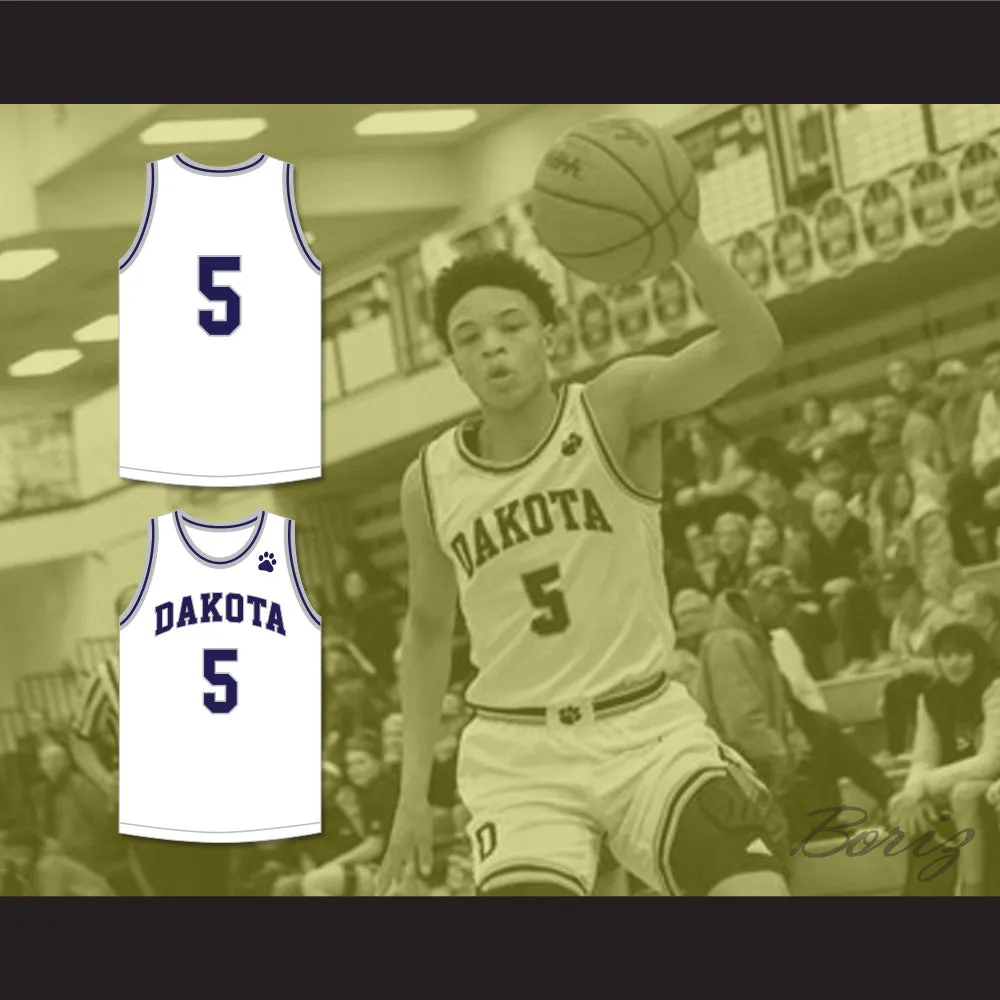 Ryan Rollins 5 Dakota High School Cougars White Basketball Jersey 1