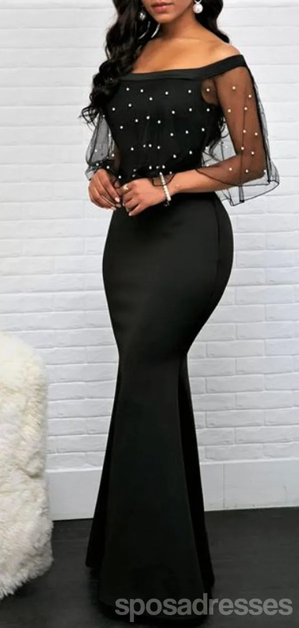 Sexy Black Mermaid Off Shoulder Cheap Long Prom Dresses Online,12948