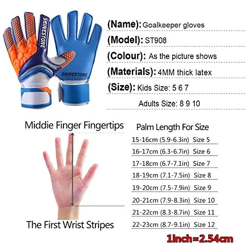 SHINESTONE Goalkeeper Goalie Gloves, Youth Adult Kids Soccer Football Goalkeeper Goalie Gloves with Strong Grip and Finger Protection to Prevent Injuries(Blue,Child Size 7)