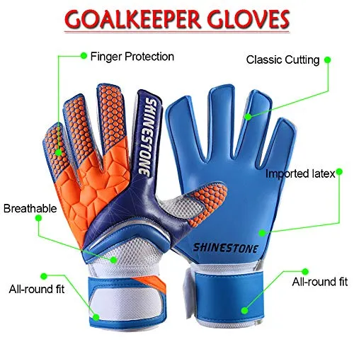 SHINESTONE Goalkeeper Goalie Gloves, Youth Adult Kids Soccer Football Goalkeeper Goalie Gloves with Strong Grip and Finger Protection to Prevent Injuries(Blue,Child Size 7)