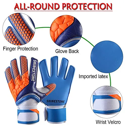 SHINESTONE Goalkeeper Goalie Gloves, Youth Adult Kids Soccer Football Goalkeeper Goalie Gloves with Strong Grip and Finger Protection to Prevent Injuries(Blue,Child Size 7)