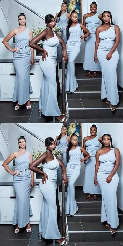 Simple Mermaid Blue One Shoulder Cheap Long Bridesmaid Dresses Online,WG1175
