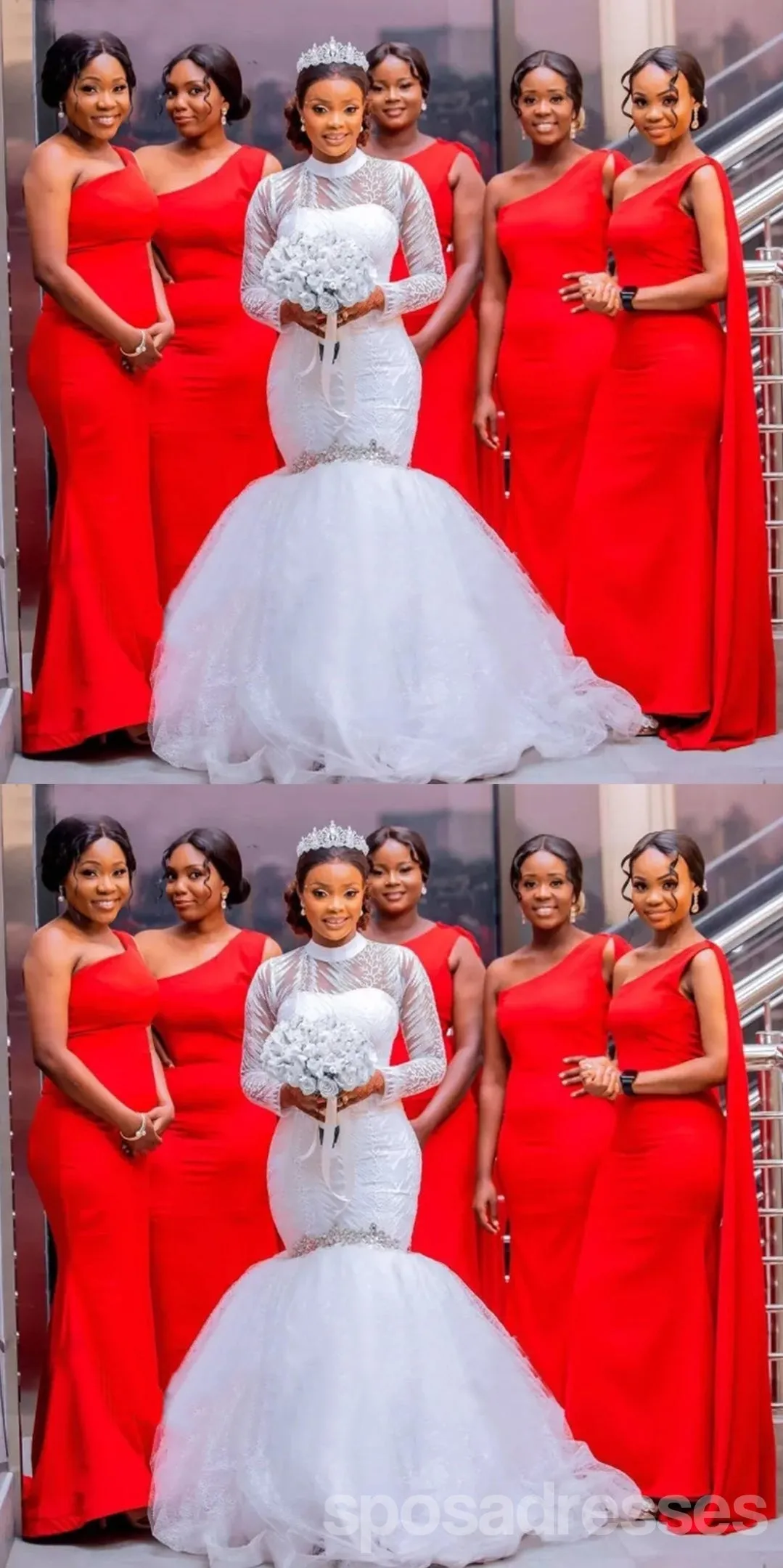 Simple Red Mermaid One Shoulder Cheap Long Bridesmaid Dresses Online,WG1232