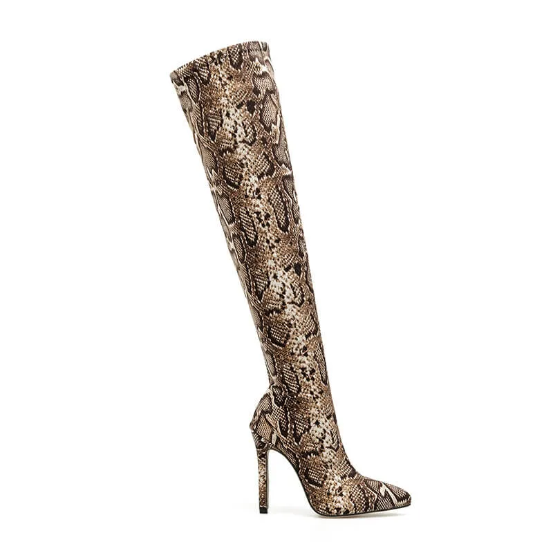 Snake Print Stiletto Over-The-Knee Boots