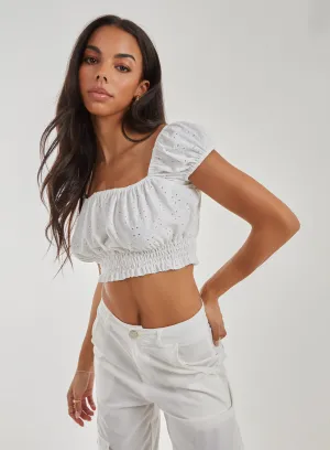 Square Neck Cropped Broderie Top