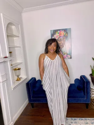 Stripe Maxi Dress- Grey