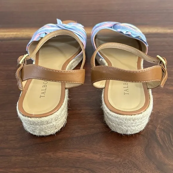 Talbots Pamela Twist Espadrille Wedge Sandals Biscayne Blue Stripe Size 9.5