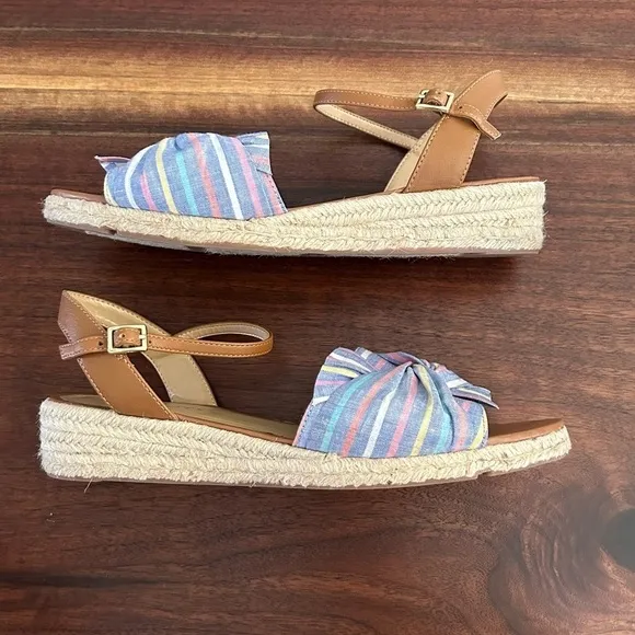 Talbots Pamela Twist Espadrille Wedge Sandals Biscayne Blue Stripe Size 9.5