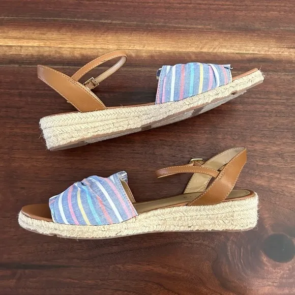 Talbots Pamela Twist Espadrille Wedge Sandals Biscayne Blue Stripe Size 9.5
