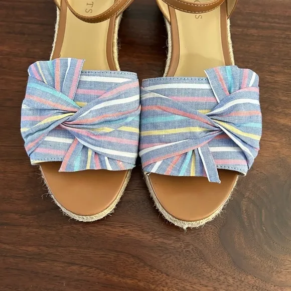 Talbots Pamela Twist Espadrille Wedge Sandals Biscayne Blue Stripe Size 9.5