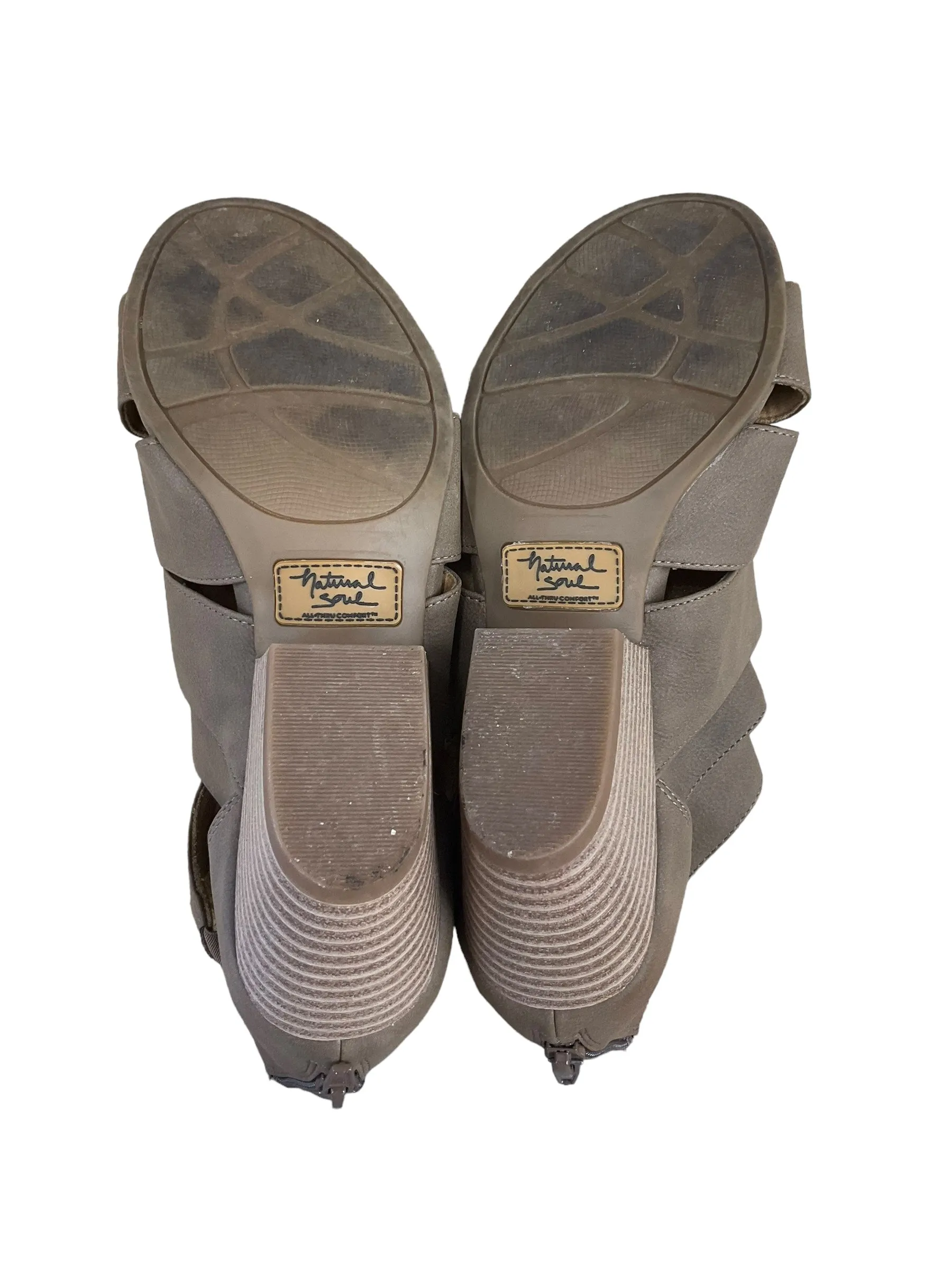 Taupe Sandals Heels Block Natural Soul, Size 7.5