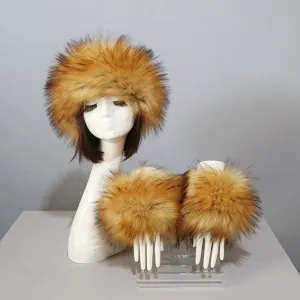 Thick Warm Beanies Fluffy Fake Faux Fur Hat Empty Top Hat Headscarf