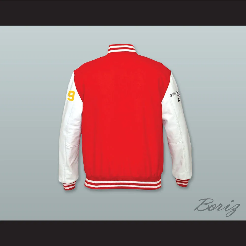 Thomas Shepard High School Basketball Red Wool and White Lab Leather Varsity Letterman Jacket 1