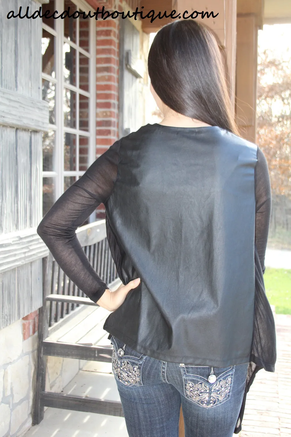 Timing | Cardigan with Leather Back Black