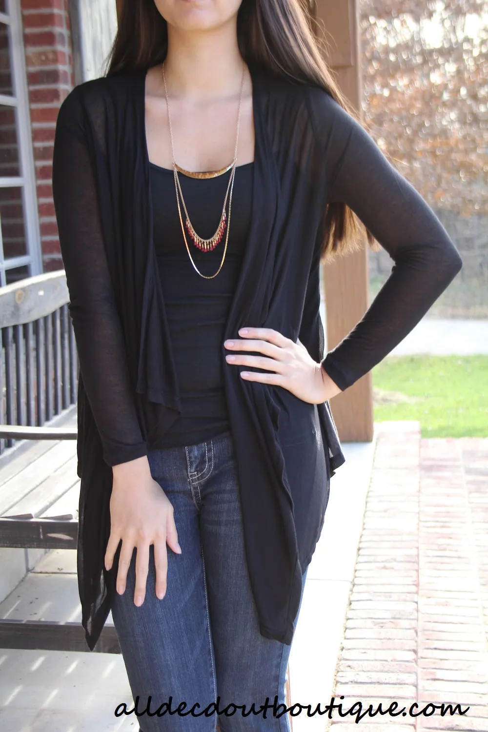Timing | Cardigan with Leather Back Black