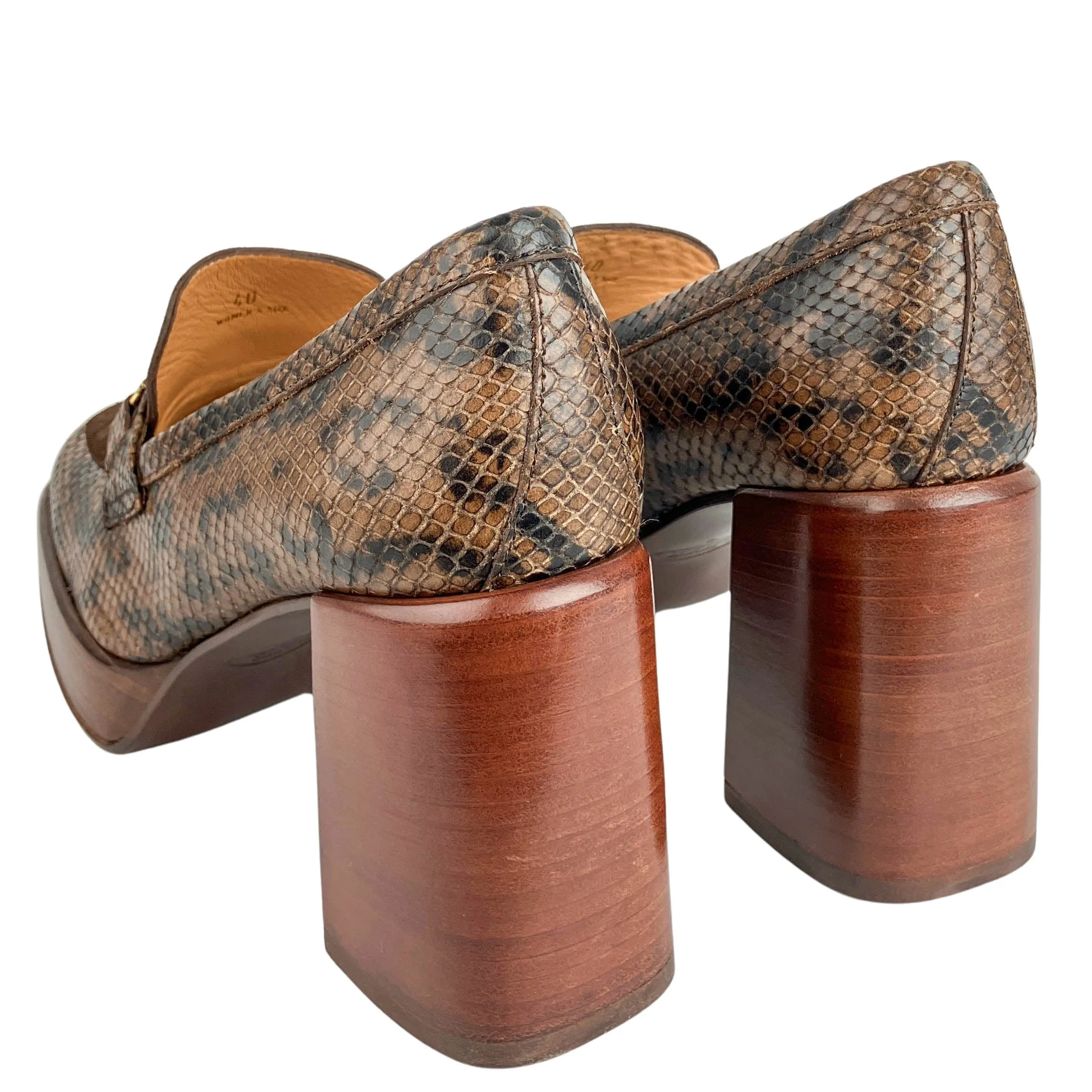 Tod's Snake-Effect Leather Loafer Pumps in Cafe