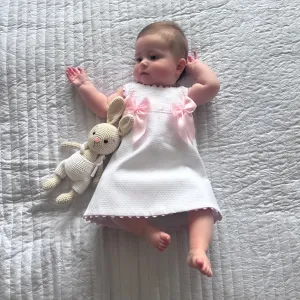 WeeMee White With Pink Bow Dress - Rebecca