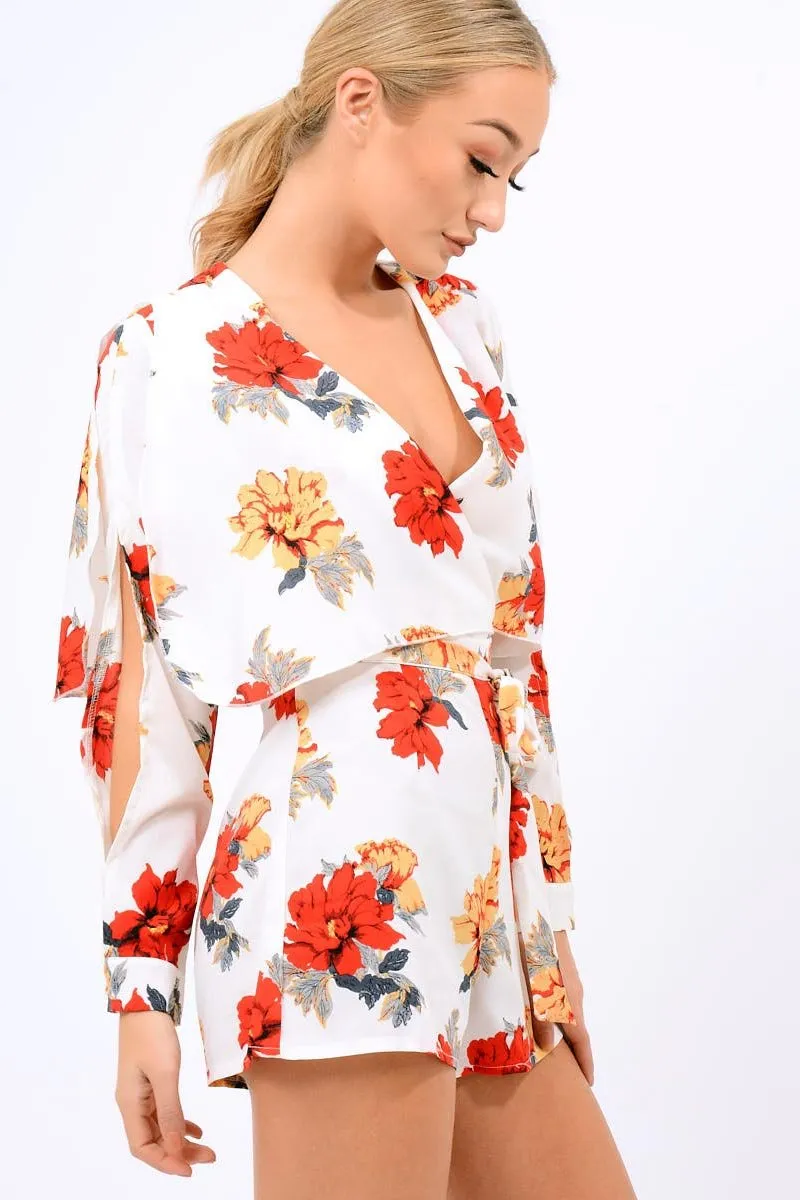 White Floral Panel Wrap Playsuit - Ladonna