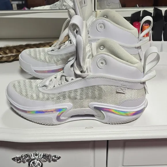 White Jordan metallic chrome shoes