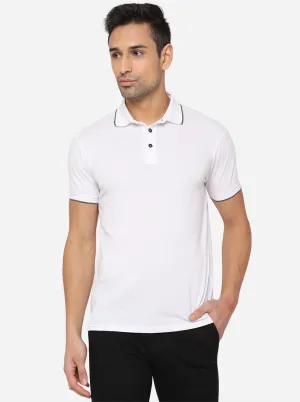 White Solid Slim Fit Polo T-Shirt | JadeBlue